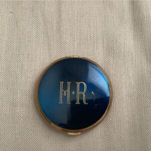 Vintage Helena Rubinstein  face powder navy and brass color compact with mirror